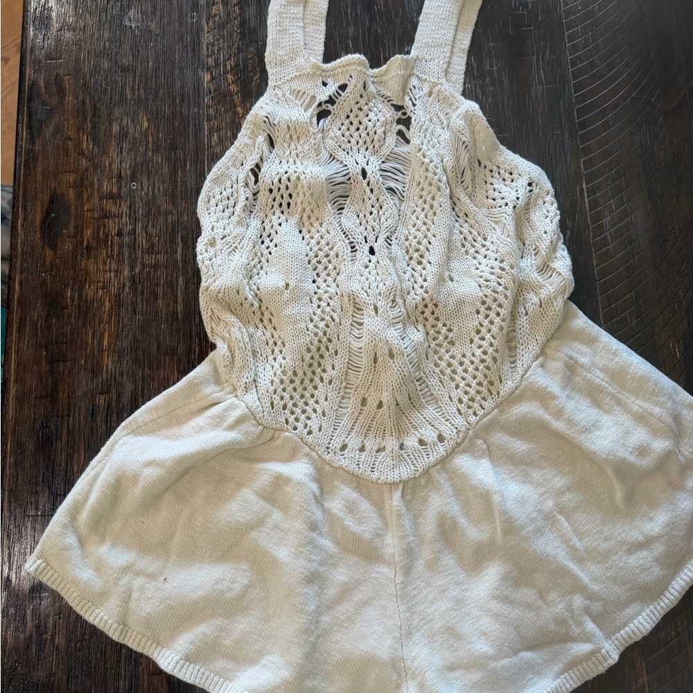 Free People Cream Crochet Knit Romper